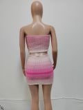 Sexy Color Block Wrap Chset Knits Skirts Suit QYXZ-9178