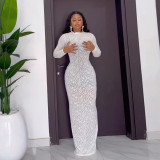 Long Sleeve O Neck Slim Maxi Dress GFRT-41471DHG