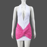Patchwork Contrast Color Backless MIni Dress GFRT-041568DBG