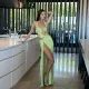 Sleeveless Hollow Out Halterneck Split Maxi Dress GZJQ-K24D44162