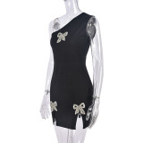 Rhinestone Bow Split Mini Dress GFRT-31702DHY