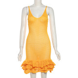 Backless V Neck Solid Color Mini Dress GZJQ-W23D33287