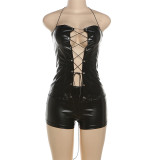 PU Leather Bandage Tops And Shorts Suit GZJQ-K24S50922