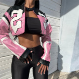 Letter Print Long Sleeve Zipper Coats GZJQ-K23C37660