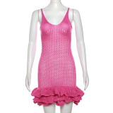 Backless V Neck Solid Color Mini Dress GZJQ-W23D33287