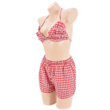 Sexy Plaid Print Backless Tie Up Shorts Suit GFRT-41439SHG
