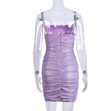 Backless Pleated Sling Mini Dress GFRT-DZF2344
