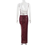 Print Backless Sling Split Maxi Dress GFRT-041539DBG