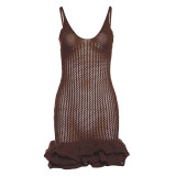 Backless V Neck Solid Color Mini Dress GZJQ-W23D33287