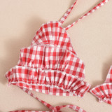 Sexy Plaid Print Backless Tie Up Shorts Suit GFRT-41439SHG