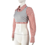 Stripe Long Sleeve Shirt+Tank Tops 2 Piece Set GFRT-41275THG