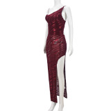 Print Backless Sling Split Maxi Dress GFRT-041539DBG
