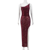 Print Backless Sling Split Maxi Dress GFRT-041539DBG