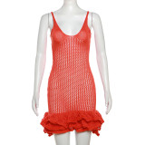 Backless V Neck Solid Color Mini Dress GZJQ-W23D33287