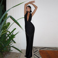 Deep V Neck Backless Halter Maxi Dress GZJQ-K24D49108