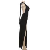 Deep V Neck Backless Halter Maxi Dress GZJQ-K24D49108