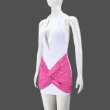 Patchwork Contrast Color Backless MIni Dress GFRT-041568DBG