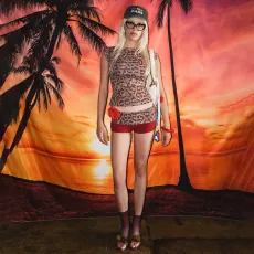 Leopard Print Tops Color Block Short Suit GZJQ-K24S51329