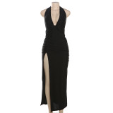 Deep V Neck Backless Halter Maxi Dress GZJQ-K24D49108