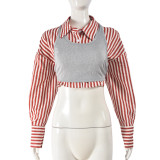 Stripe Long Sleeve Shirt+Tank Tops 2 Piece Set GFRT-41275THG