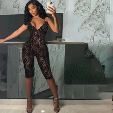 V Neck Lace Sleeveless Jumpsuit GZJQ-K24Q50518