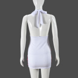 Patchwork Contrast Color Backless MIni Dress GFRT-041568DBG