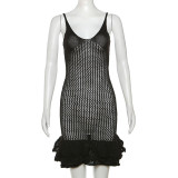 Backless V Neck Solid Color Mini Dress GZJQ-W23D33287