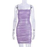 Backless Pleated Sling Mini Dress GFRT-DZF2344