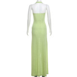 Sleeveless Hollow Out Halterneck Split Maxi Dress GZJQ-K24D44162