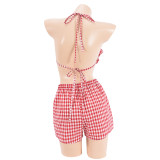 Sexy Plaid Print Backless Tie Up Shorts Suit GFRT-41439SHG