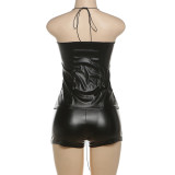 PU Leather Bandage Tops And Shorts Suit GZJQ-K24S50922