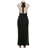 Deep V Neck Backless Halter Maxi Dress GZJQ-K24D49108