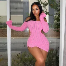 Sexy Wrap Chest Hollow Out Split Mini Dress GZJQ-K23D37780