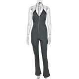 Sexy Backless Zipper Halterneck Denim Jumpsuit GFRT-6464JL