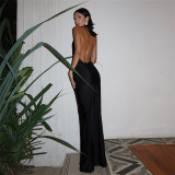 Deep V Neck Backless Halter Maxi Dress GZJQ-K24D49108