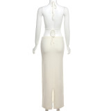 Knits Sleeveless Halterneck 2 Piece Skirts Set GZJQ-W24S49192