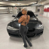 Sexy Backless Zipper Halterneck Denim Jumpsuit GFRT-6464JL