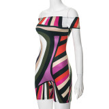 Colorful Print One Shoulder Slim Romper MXBF-K24RP172