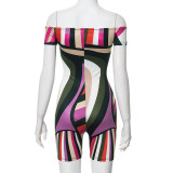 Colorful Print One Shoulder Slim Romper MXBF-K24RP172