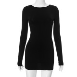 Solid Color Backless Slim Mini Dress MXBF-K24DS345