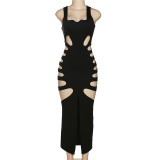 Sleeveless U Neck Holes Slim Midi Dress GZJQ-K23D26153