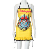 Print Lace Tie Up Halterneck MIni Dress MXBF-Q24DS426
