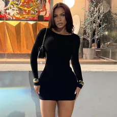 Solid Color Backless Slim Mini Dress MXBF-K24DS345