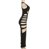 Sleeveless U Neck Holes Slim Midi Dress GZJQ-K23D26153