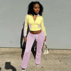 Contrast Color Zipper Sport Two Piece Pants Set MXBF-K24ST449