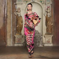 Print See Through Slim Maxi Dress GZJQ-K24D53644