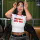 Letter Print Short Sleeve Crop Tops MXBF-K24TP321