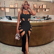 Sleeveless U Neck Holes Slim Midi Dress GZJQ-K23D26153