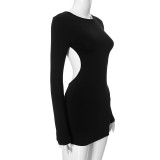 Solid Color Backless Slim Mini Dress MXBF-K24DS345