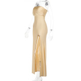 Sexy Single Sleeve One Shoulder High Split Maxi Dress FL-WQ24264MHO